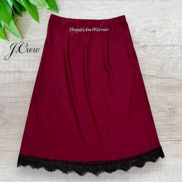 JCrew NWT mulberry satin pull-on eyelash lace trim skirt *shop@iamwarrior - Picture 4 of 10